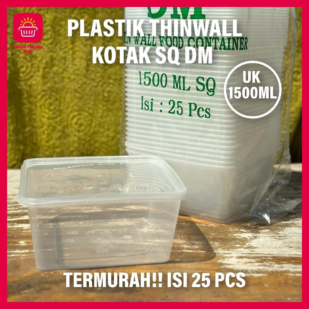 Flash Sale Thinwall Square Kotak Makan Isi 25 Pcs Plastik Persegi Besar 1000Ml 1500Ml 2000Ml 3000Ml 