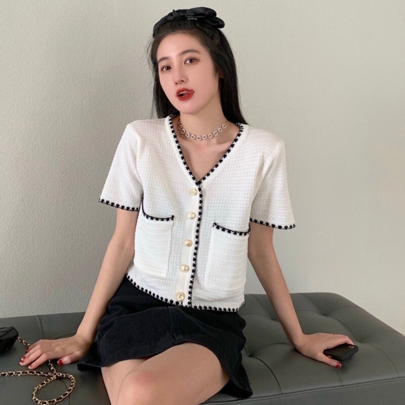 Ninabobo Sl007 Atasan Crop Top Kardigan Rajut Wanita Lengan Dek Outer Sweater Kimono Kerah Style