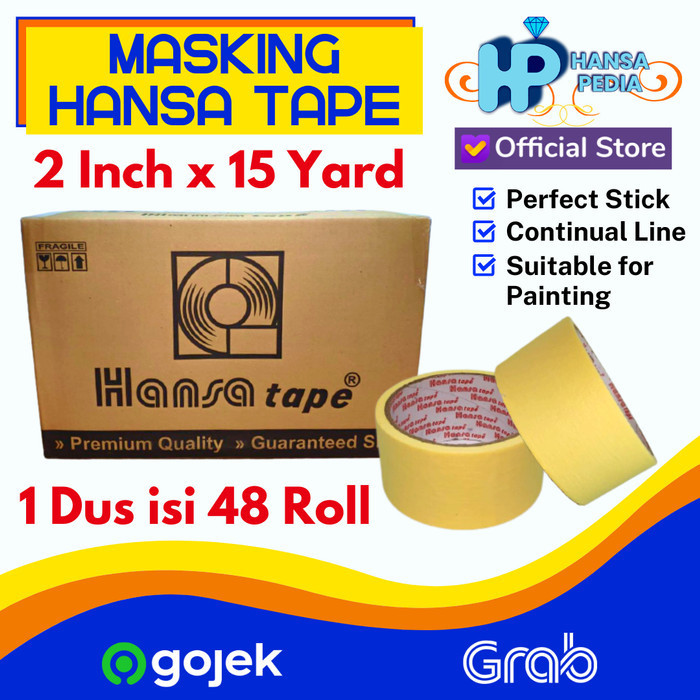 

[Baru] Masking Lakban Kertas 2 Inch X 15 Y Hansa 1 Dus Isi 48 Roll Diskon