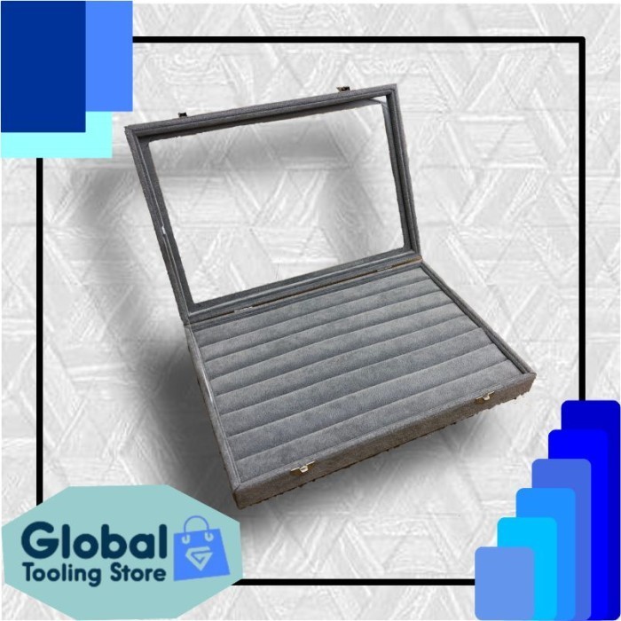 [COD] Tempat Pajangan Cincin Kaca Bahan Bludru Abu/Display Cincin Kaca Abu Berkualitas
