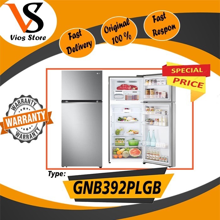 [Baru] Lg Gn-B392Plgb Kulkas 2 Pintu Inverter Gnb392Plgb Gnb392 392Plgb Terbatas