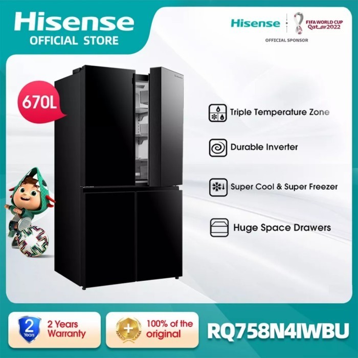 [Baru] Hisense Kulkas 4 Pintu Rq758N4Iwbu Black Garansi Resmi Diskon