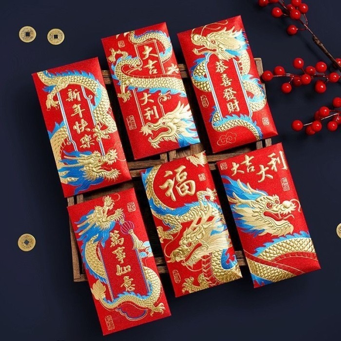 

Angpau Panjang Imlek Shio Naga Angpao Naga Timbul 2024 Amplop Glitter