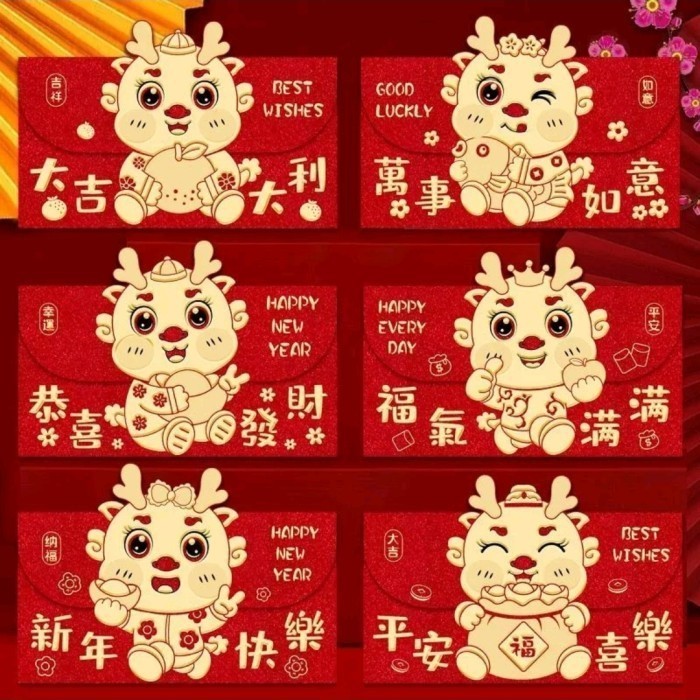 

Angpao Amplop Imlek Kter Motif Shio Tulisan Bronzing Emas Limited