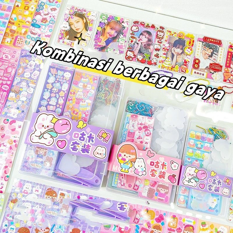 

76/122PCS DIY Keychain Set /DIY Gantungan Kunci Akrilik Set /DIY Set lem krim /Stiker Kartun Kpop