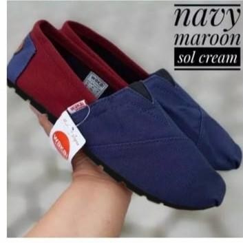 BISA COD - V4 SEPATU WAKAI SLIP ON PRIA WANITA MARON ABU NAVY GRADE ORIGINAL