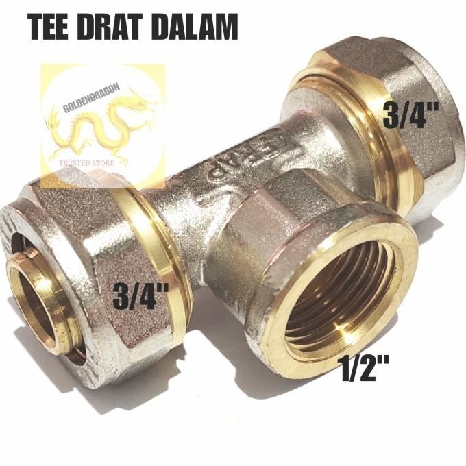 Tee / T drat dalam 3/4" X 1/2" X 3/4" FRAP fitting pipa air panas