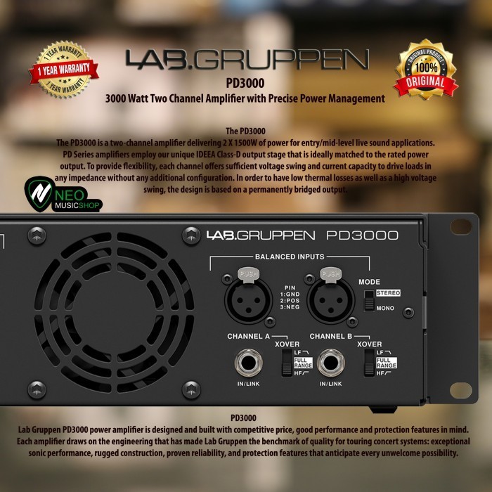 PROMO LAB GRUPPEN PD3000 3000 WATT TWO CHANNEL POWER AMPLIFIER #ORIGINAL