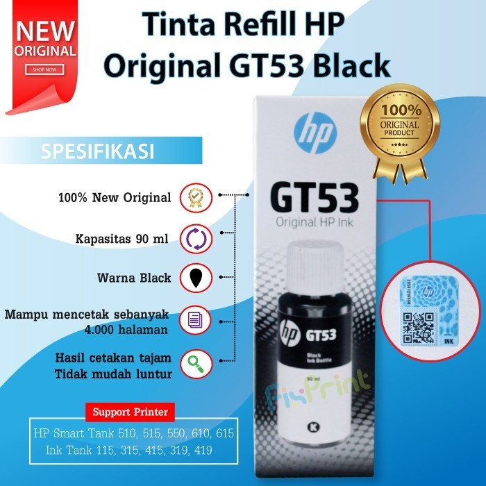 Tinta Hp Original Gt51 Black M0H57A 90Ml, Tinta Refill Printer Hp Best