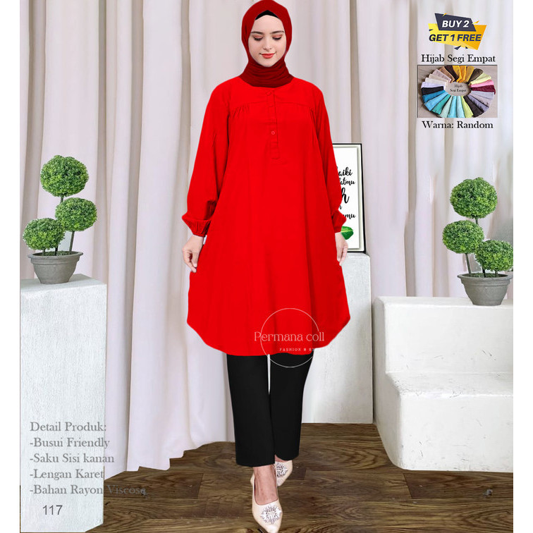 LO773 Atasan Wanita Lengan Panjang Baju Kemeja Muslim Tunik Warna Merah BIG SALE
