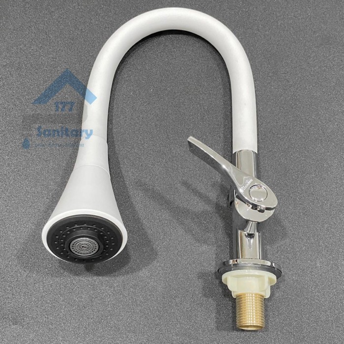 Kran Air Fleksibel Angsa Putih 1071W- Keran Sink Meja Tanam Dapur 2In1 Best