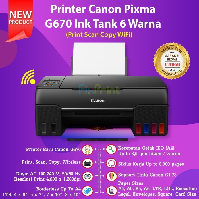Printer Canon Pixma G670 670 Printer Photo 6 Warna All In One Wifi Best