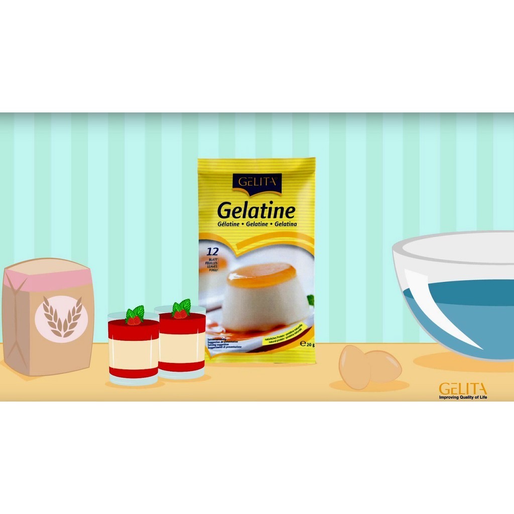 

Gelatin Halal Gelita (10 Lembar) Utk Panna Cotta Pudding Gyukaku Dll