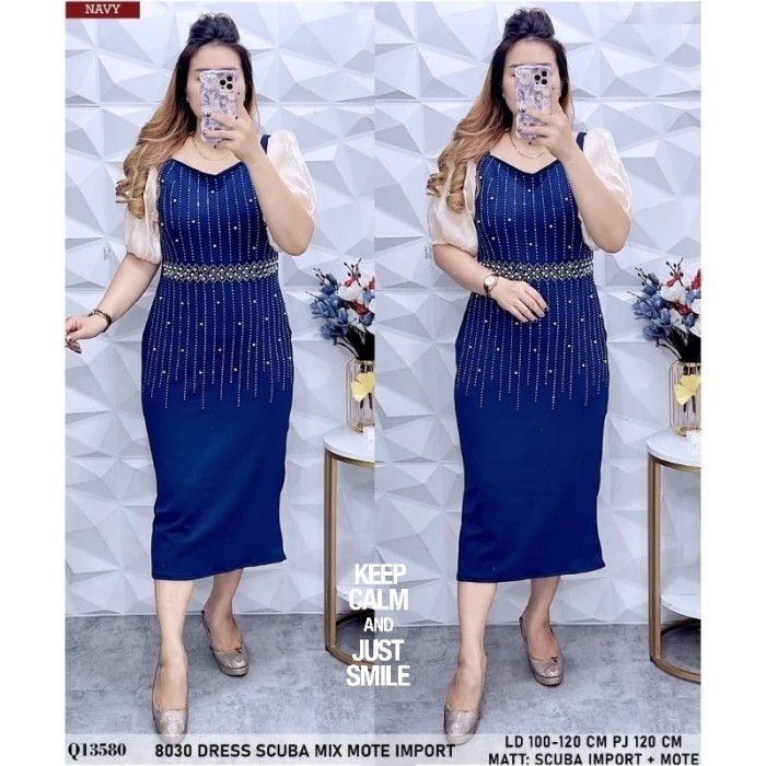 Jumbo Dress Pesta Wanita Scuba Premium Mix Mote Import Ld 100-120