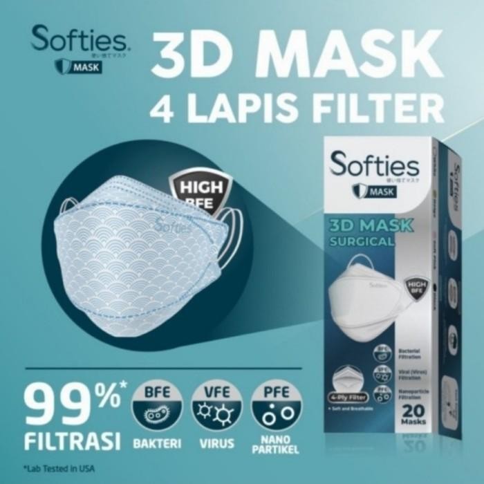 Softies 3D Mask Surgical 4Ply Isi 20 / Masker Medis Kf94 Softies 4 Ply