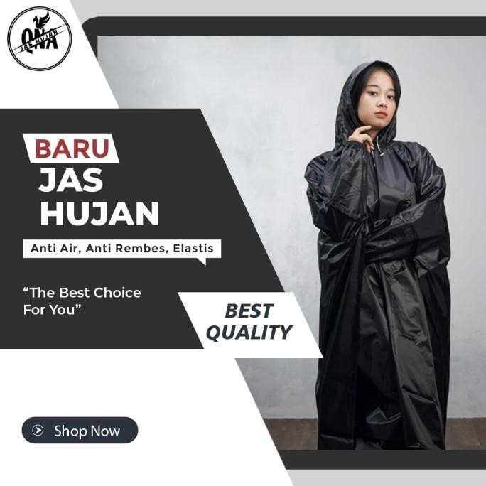 Mantel Jas Hujan Ponco kelalawar Hitam Jumbo Bahan Parasut By QNA