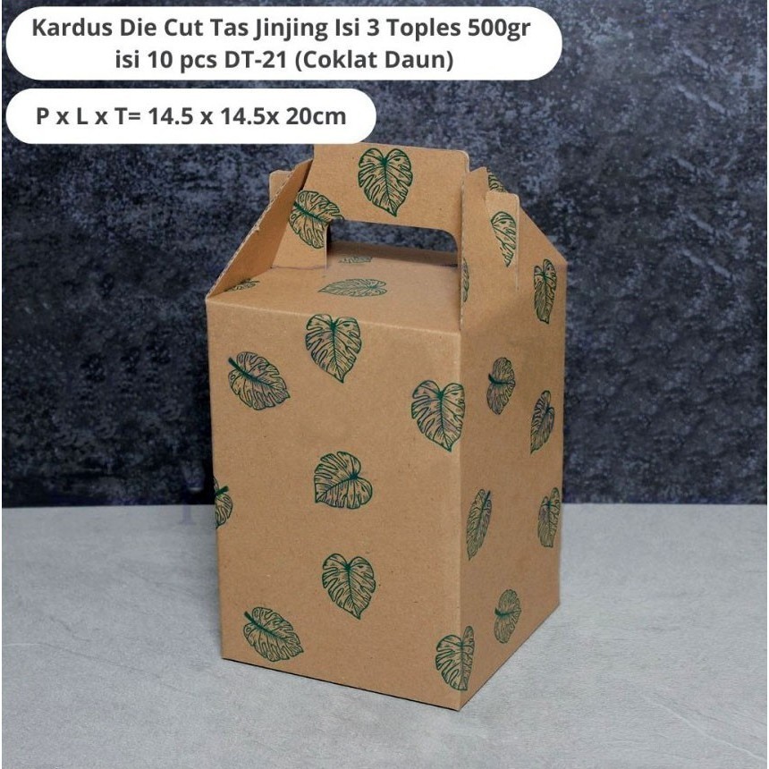 

10 Pcs Dus Jinjing Box isi 3 Toples 500 gr Coklat Daun 14.5 x 14.5 x 20 cm
