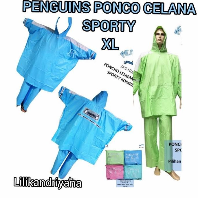 kim Grosir Jas Hujan Penguin Penguins Ponco Celana Sporty XL