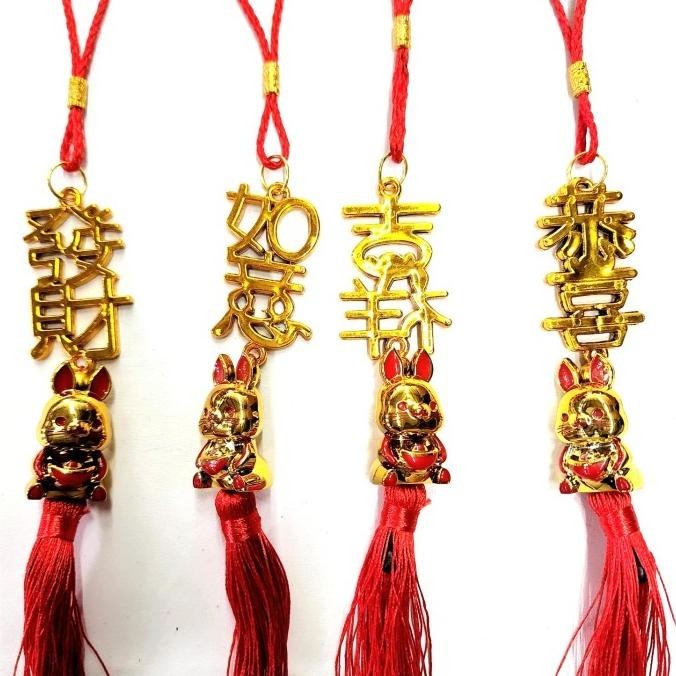 sto Gantungan Emas Kelinci 2023 Dekorasi Imlek Ornamen Hiasan Tali Merah