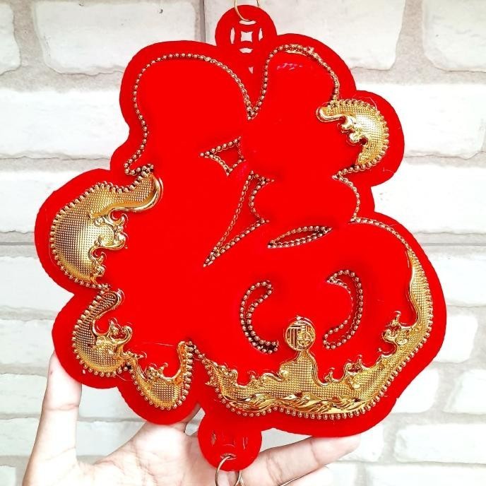 

New Dekorasi Fuk Busa Beludru Merah Emas Gantungan Imlek Hoki Murah Limited Edition