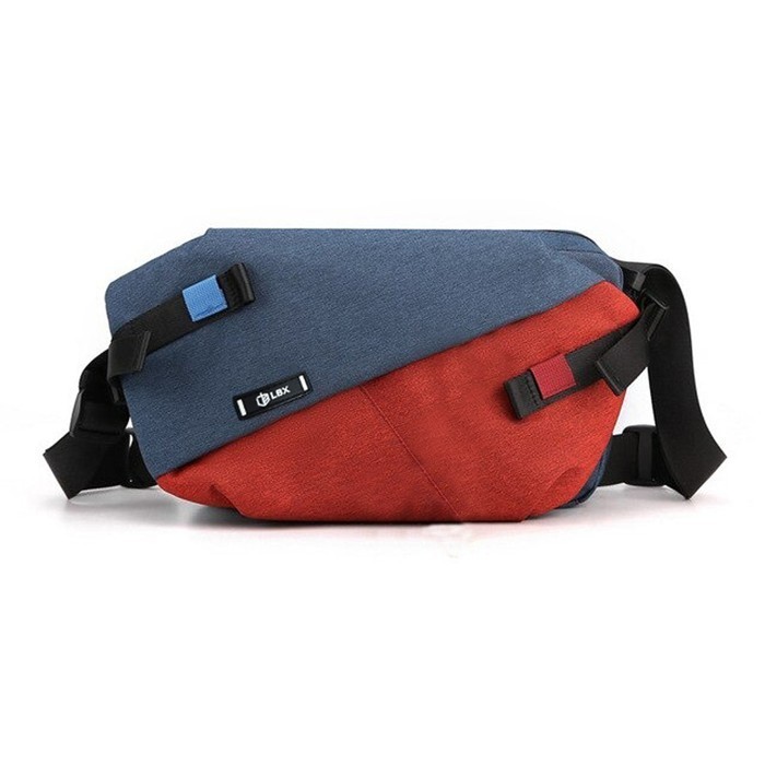 tas selempang pria LBX Tas Bahu Kain Nilon Selempang Dada Sling Waist Bag Messenger Pria - Blue Red(