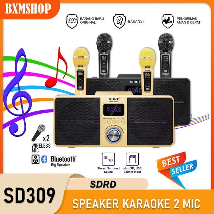 Mic Karaoke Wireless Speaker Bluetooth Sdrd Sd 306 / Sd 309 Dua Mic