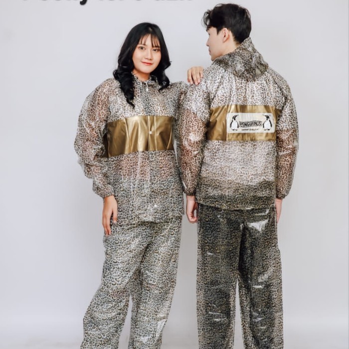 TERMURAH - JAS HUJAN JAKET CELANA LEOPARD PRIA & WANITA MANTEL PENGUIN