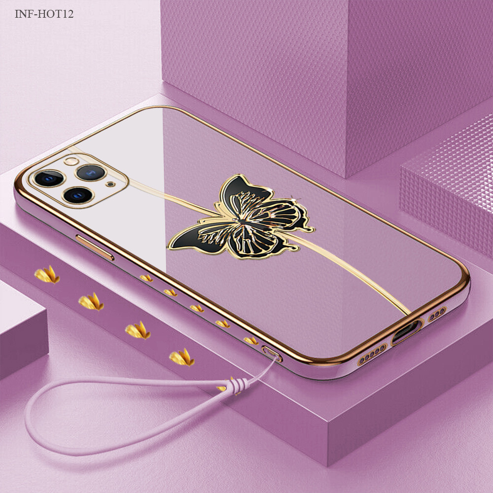 Infinix Hot 12 12i 11 11S 10 10S 9 8 NFC Pro Play Untuk Phone Case Softcase Soft Casing Lembut Simple Butterfly 353 Tali Gantungan