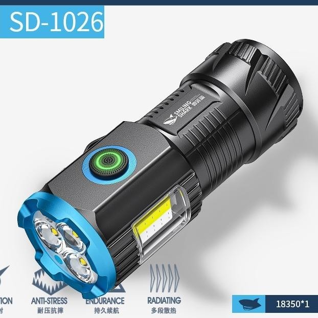 Senter Sling Shark Sd1026 Slingshark Sd 1026 Senter Ni 3X Led T20 Keychain Magnet Type-C Rechargeabl