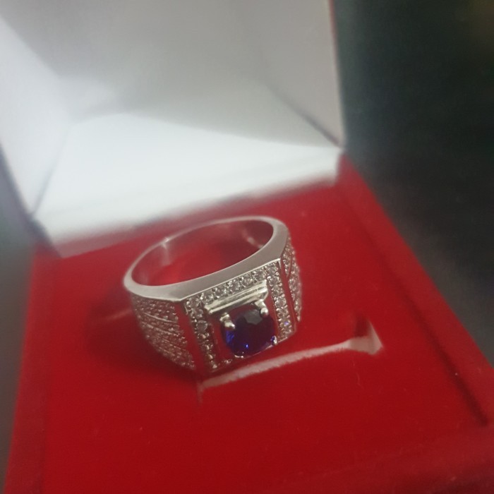 Cincin - Cincin Emas Putih Pria ( Blue Saphire)