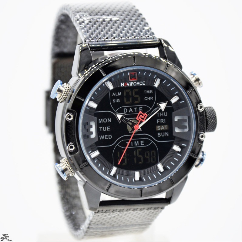 Naviforce 9153 Jam Tangan Formal Pria Murah Anti Air - All Stainless - Dual Time - Original