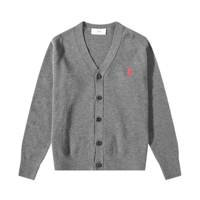 AMI Paris Ami de Coeur V Neck Cardigan Knit Grey
