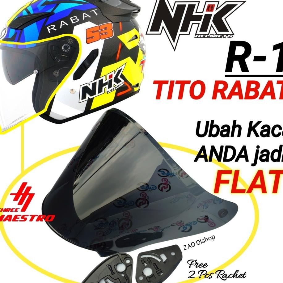 Kaca Helm Flat Visor Nhk R1 Tito Rabat Visorflat Nhk R-1 Clear Rone Putih R1 Tito Rabat Smoke Iridiu