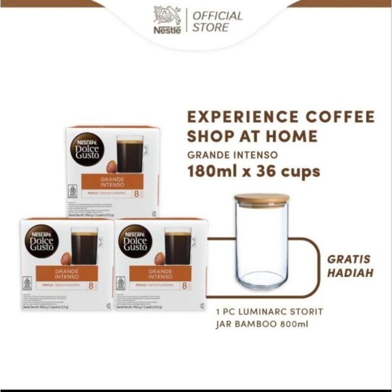 

promo paket 3 box Nescafe dolce gusto grande intenso free Luminarc Storit 800ml