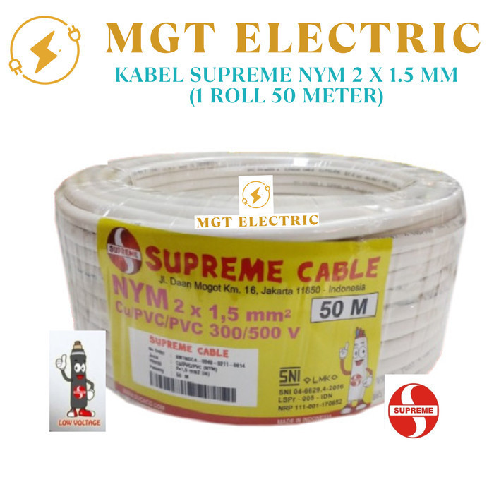 KABEL SUPREME NYM 2X1.5 MM PUTIH 1 ROLL 50 METER / SUPREME NYM 2X1,5