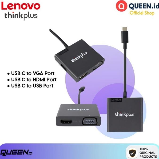 Lenovo ThinkPlus Adapter Converter USB TYPE C TO VGA HDMI USB PORT 4K