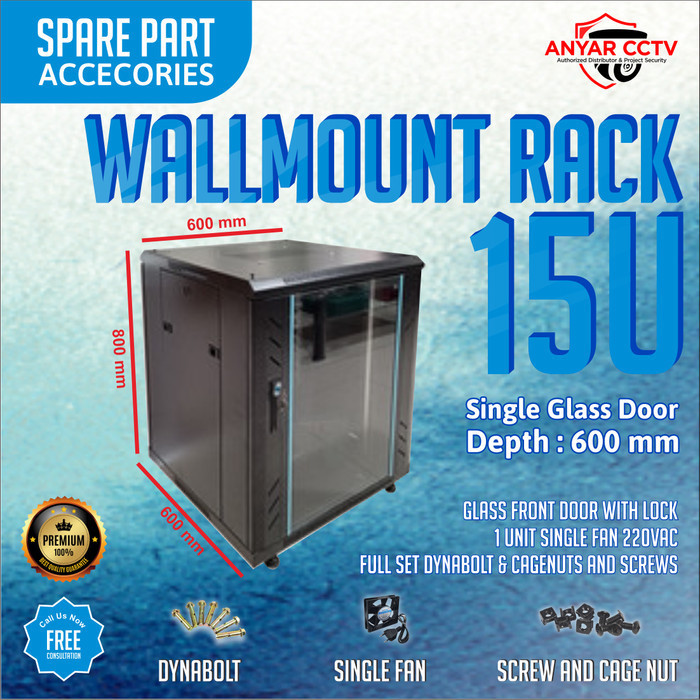 Wallmount Rackmount 15U, Rak Server Single Door 15U Besar