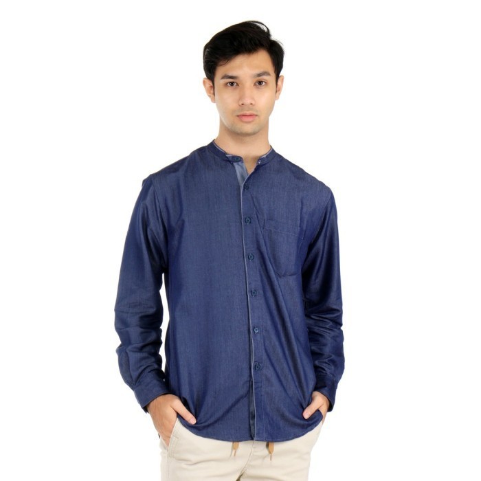 PROMO Benhill Kemeja Koko Pria Denim Lengan Panjang Navy 24757-24758-79309