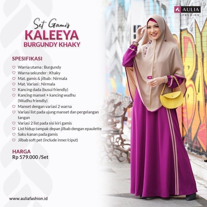 HRG DISKON Gamis Syari Aulia Fashion Terbaru Kaleeya Burgundy Khaky