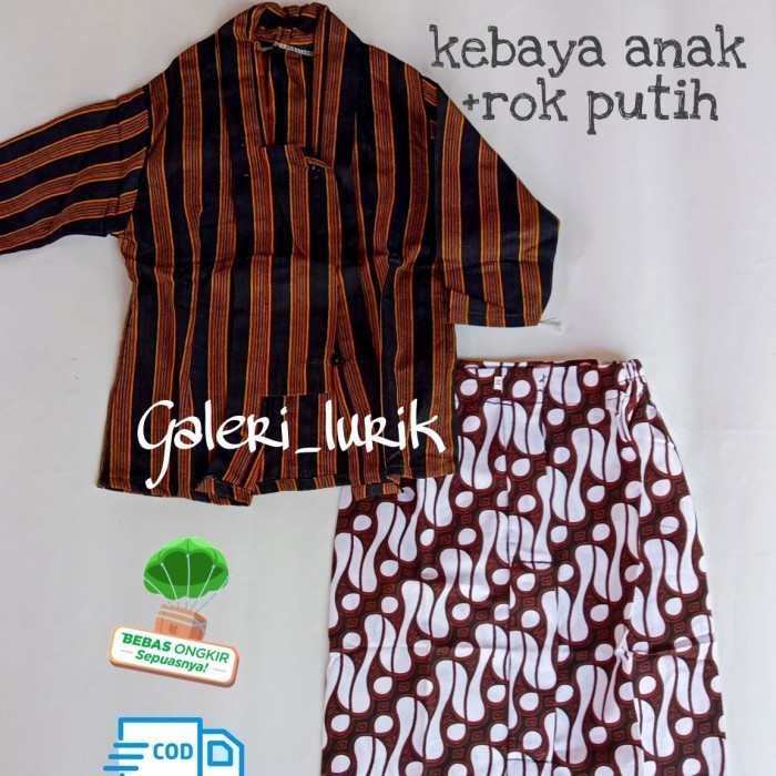 Kebaya Lurik Kutubaru Setelan Anak Perempuan+ Rok Jarik Baju Adat Jawa
