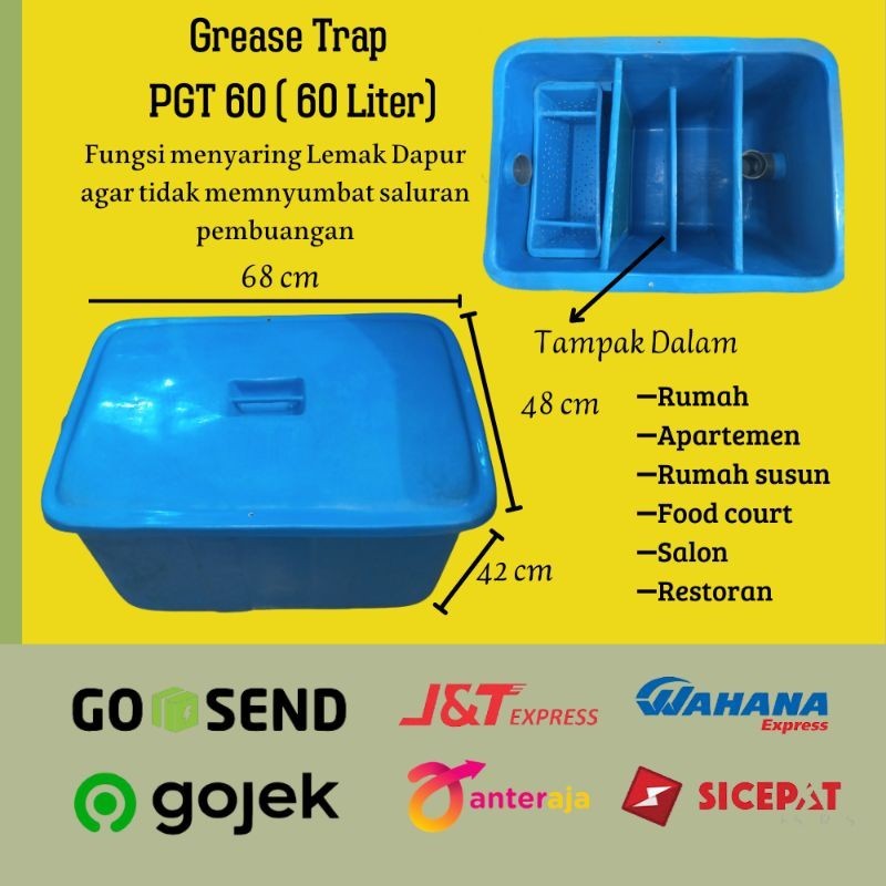 GREASE TRAP 60 LITER, PENYARING LEMAK DAPUR, GRESE TRAP FIBERGLASS, GREASE TRAP RESTO, GREASE TRAP T