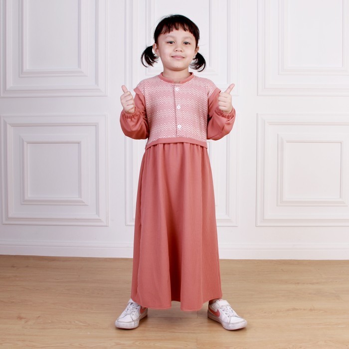 Dungdungkids Gamis Anak Astrid Caramel Knitt 3 - 11 Tahun