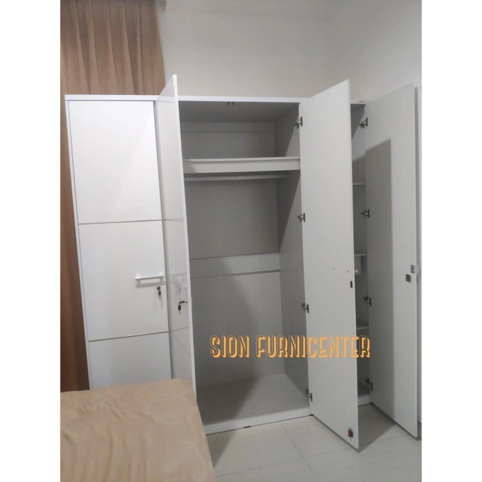 Lemari 4 pintu putih glossy plus cermin kualitas bagus bahan informa