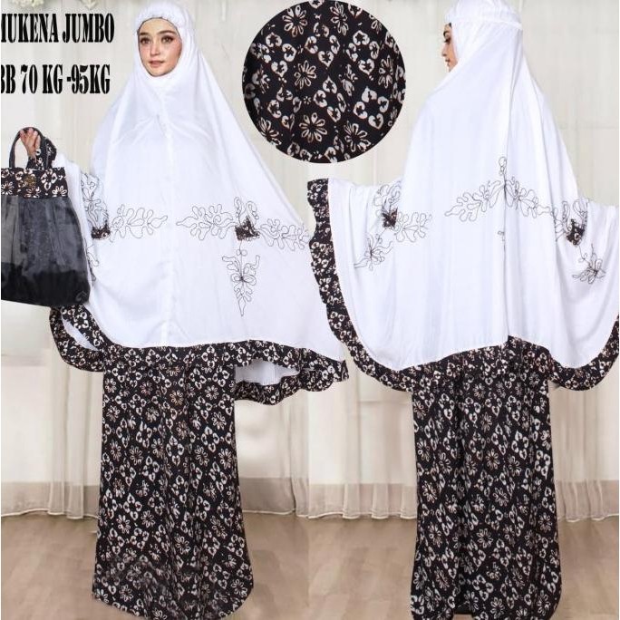 {POY} Micci Fashion Mukena Jumbo Batik Kembang - Hitam/Putih