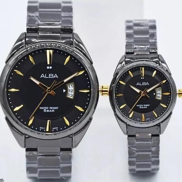 Best Seller Jam Tangan Couple Alba Rantai Stainless Analog Tanggal Aktif Original