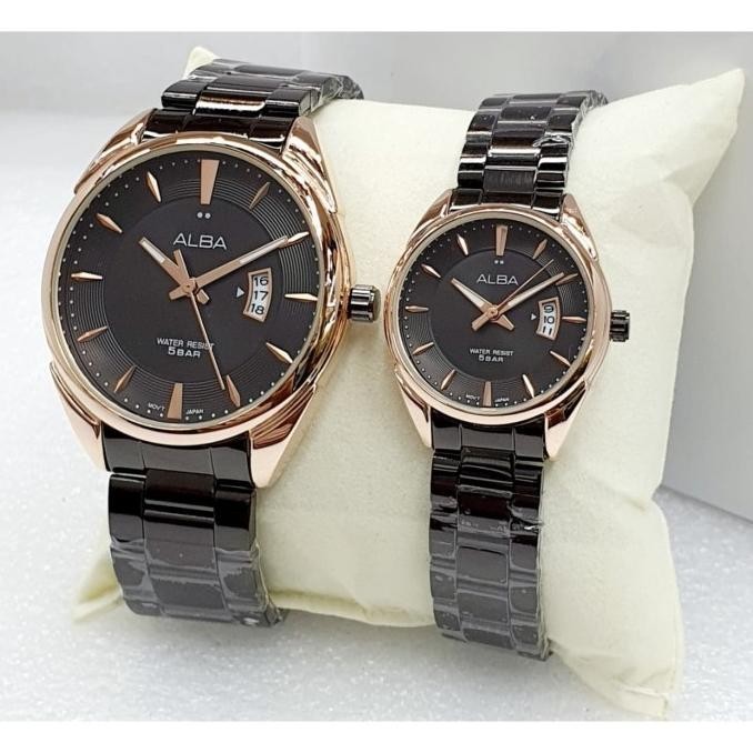 Best Seller Jam Tangan Alba Couple Vj42-X164 Tali Rantai Fitur Tanggal Aktif Pengiriman Cepat