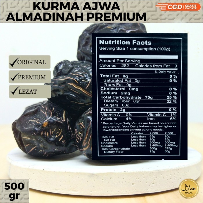 

Kurma - Kurma Ajwa 500 Gram Premium Asli 100% Original Saudi / Kurma Nabi