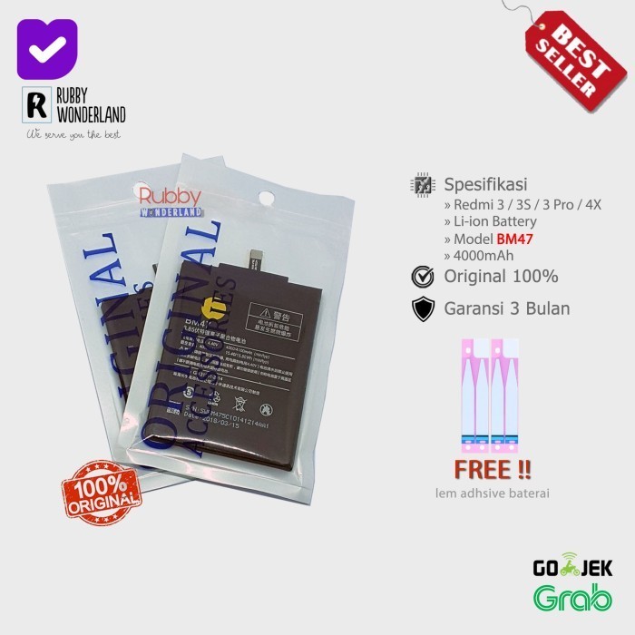 Original 100% Xiaomi Redmi 3 / Redmi 4X BM47 Baterai / Batre / Baterry