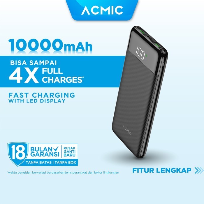 ACMIC F10PRO 10000mAh AiCharge Slim Digital Power Bank QC4 + PD + VOOC - F10PRO PB Only