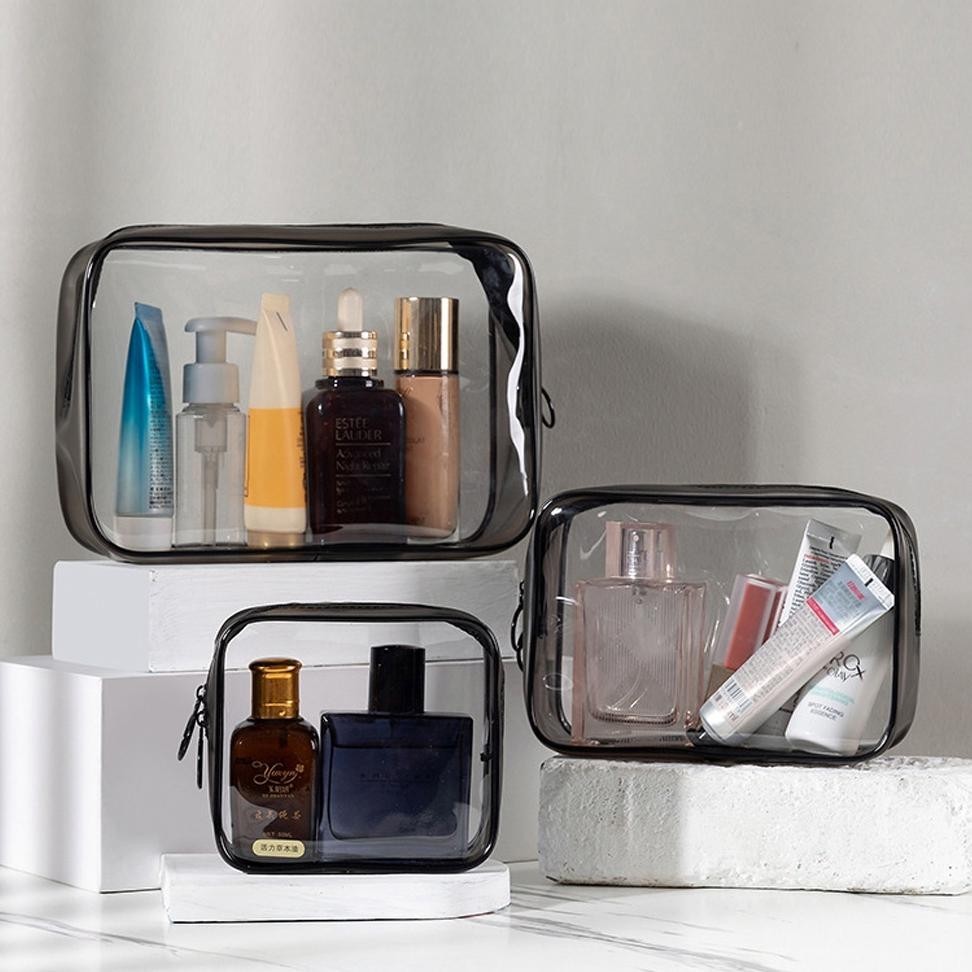 New Tas Pouch Kosmetik Polos Transparan Anti Air Tempat Make Up Pouch Kosmetik Transparan